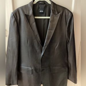 Men’s Hugo Boss Brown Leather Blazer-Size 40 R- Pre-Owned- 100% Lamb Leather